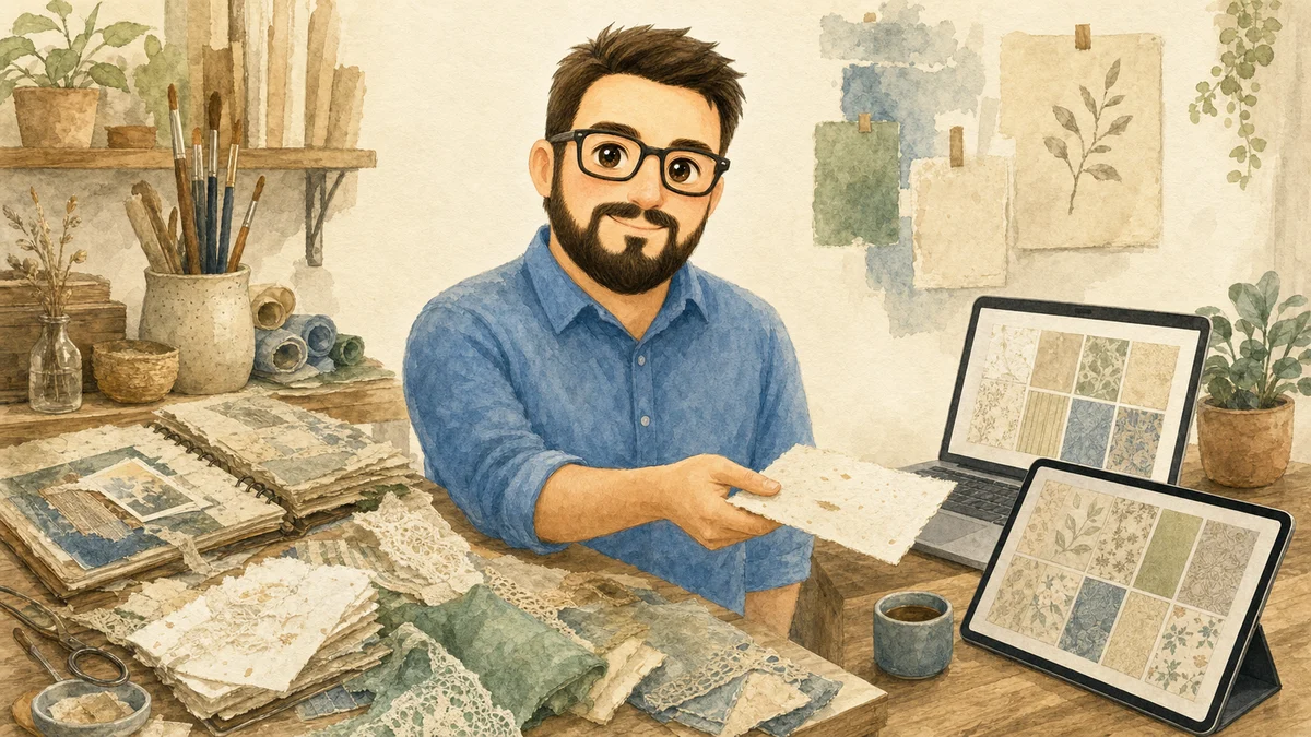 Juan A. connecting handmade paper craft experience with digital collection design