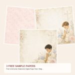 Free First Communion Watercolor Digital Paper Pack, Religious Scrapbook Pages – 3 Printable Sample Papers preview
