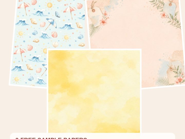Free Summer Travel Digital Paper Pack, Watercolor Beach Mountain Road Trip Backgrounds – 3 Printable Sample Papers preview