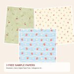 Free Strawberry Cherry Digital Paper Pack, Cottagecore Scrapbook Patterns – 3 Printable Sample Papers preview