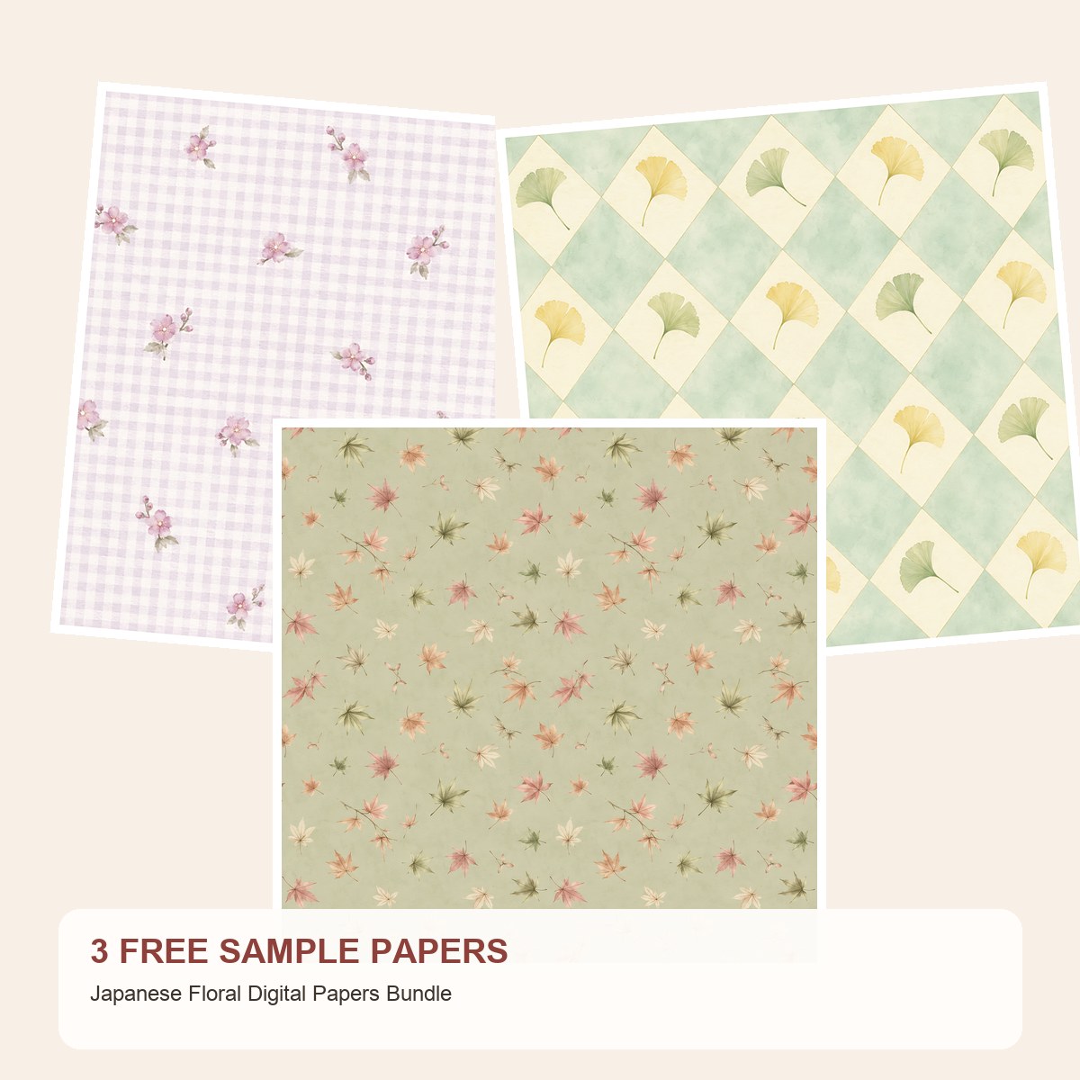 Free Japanese Floral Digital Papers Bundle – 3 Printable Sample Papers