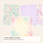 Free Pastel Unicorn Digital Paper Pack, Girls Birthday Scrapbook, Watercolor Magic – 3 Printable Sample Papers preview