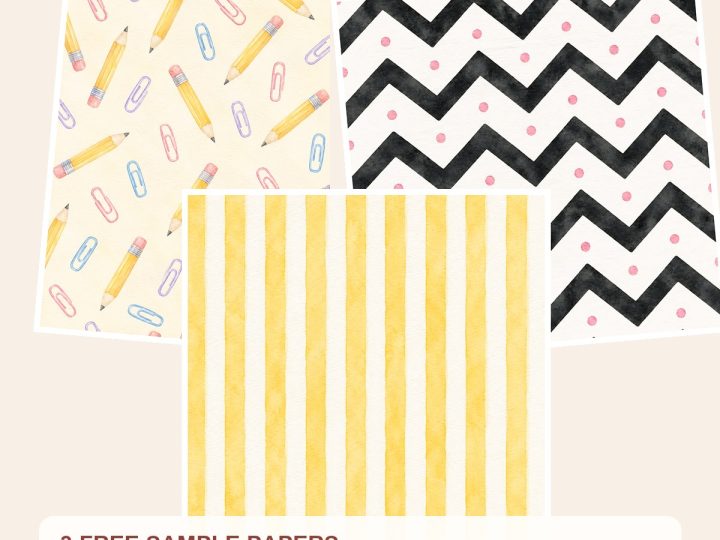 Free Pink Back To School Digital Paper Pack, Kawaii Classroom Patterns, Bows, Pencils – 3 Printable Sample Papers preview