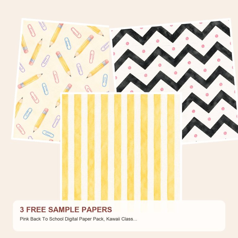 Free Pink Back To School Digital Paper Pack, Kawaii Classroom Patterns, Bows, Pencils – 3 Printable Sample Papers preview