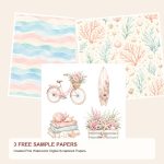 Free Coastal Pink Watercolor Digital Scrapbook Papers – 3 Printable Sample Papers preview