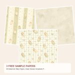 Free 36 Watercolor Baby Papers, Green Nursery Scrapbook Patterns – 3 Printable Sample Papers preview