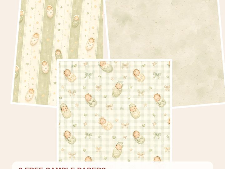 Free 36 Watercolor Baby Papers, Green Nursery Scrapbook Patterns – 3 Printable Sample Papers