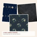 Free Celestial Digital Paper Pack, Earth Moon Planets Scrapbook Backgrounds – 3 Printable Sample Papers preview
