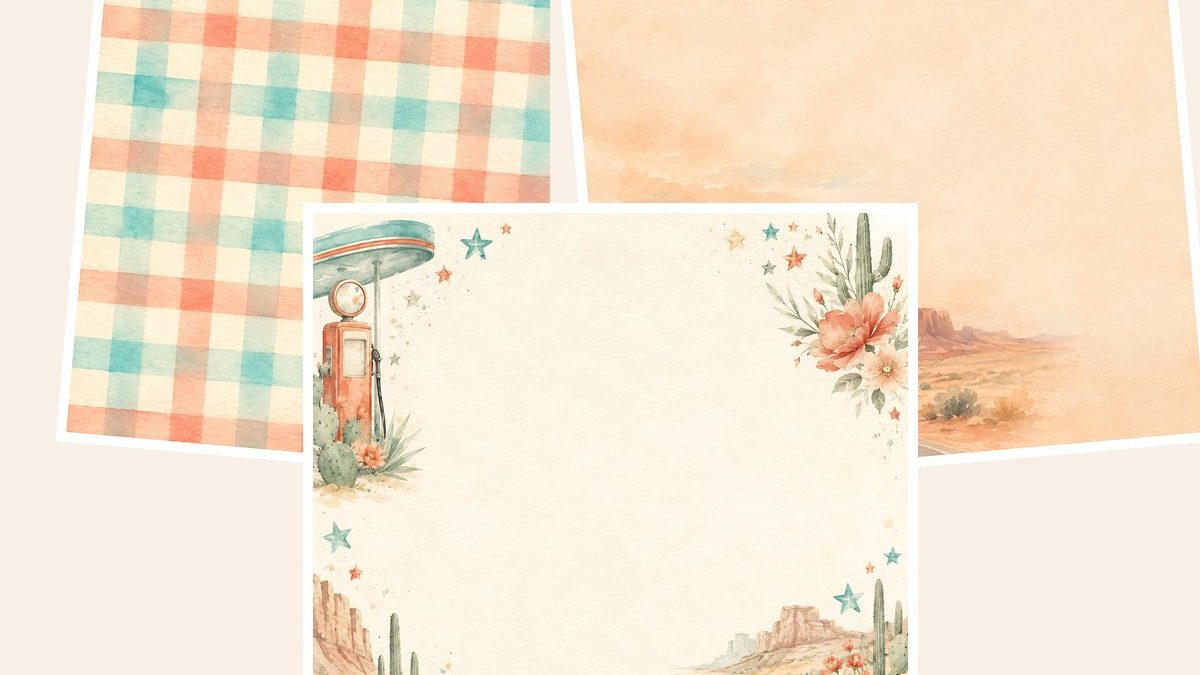 Free Vintage Road Trip Scrapbook Paper Bundle, USA Americana Watercolor Designs – 3 Printable Sample Papers preview