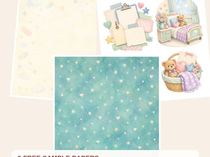 Free Pediatric Get Well Scrapbook Papers, Watercolor Medical Journal Cards – 3 Printable Sample Papers preview