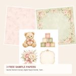 Free Neutral Heirloom Nursery Digital Papers Bundle, Teddy Bear Bunny Watercolor – 3 Printable Sample Papers preview
