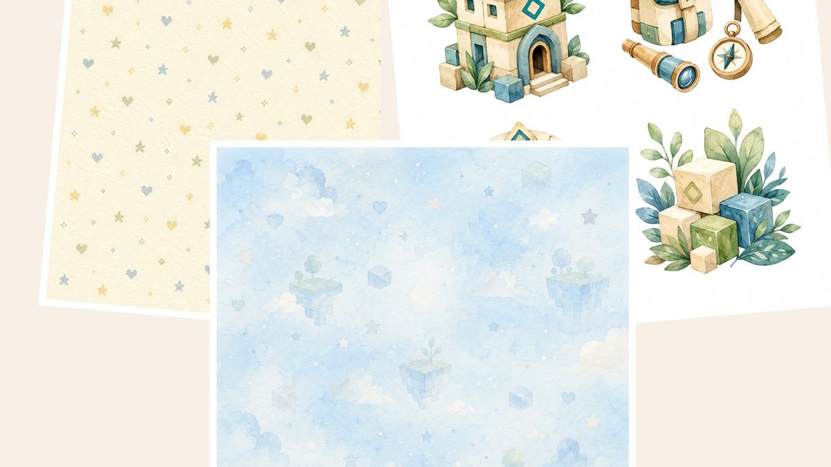 Free Pixel Builder Adventure Scrapbook Papers, Watercolor Blocks, Gamer Journal Cards – 3 Printable Sample Papers preview