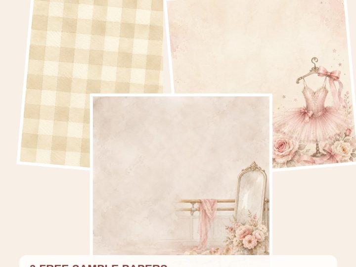 Free Ballet Blossom Digital Scrapbook Papers, Watercolor Ballerina Elements – 3 Printable Sample Papers preview