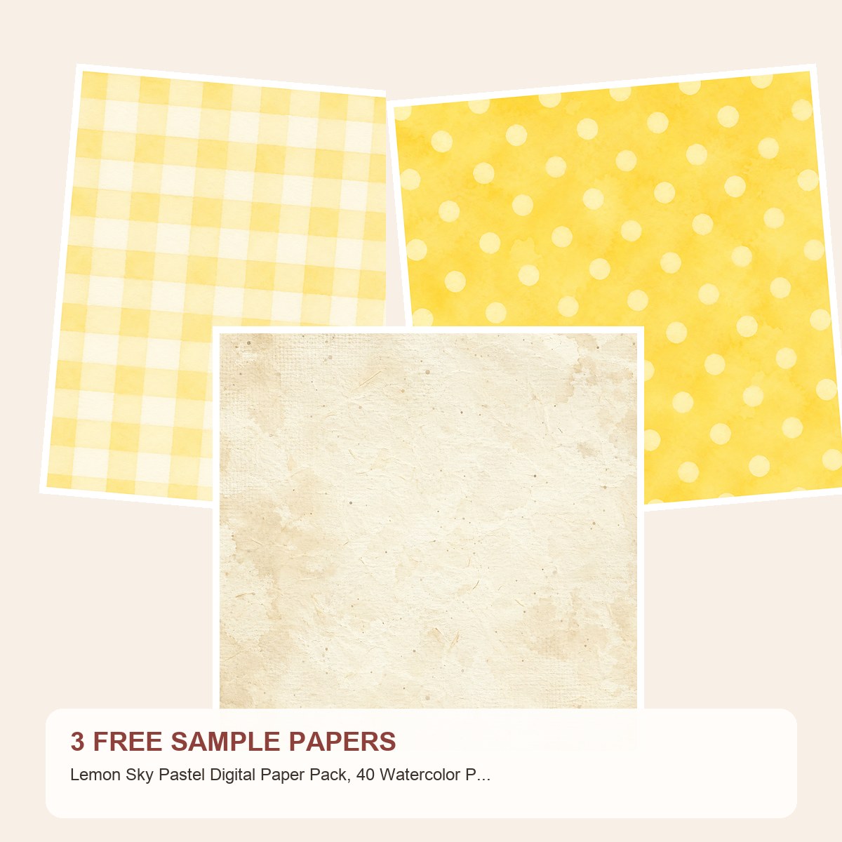 Free Lemon Sky Pastel Digital Paper Pack, 40 Watercolor Patterns – 3 Printable Sample Papers
