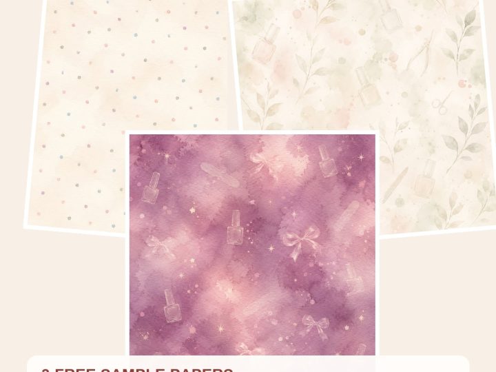 Free Blush Manicure Digital Scrapbook Bundle, Watercolor Nail Salon Papers – 3 Printable Sample Papers preview
