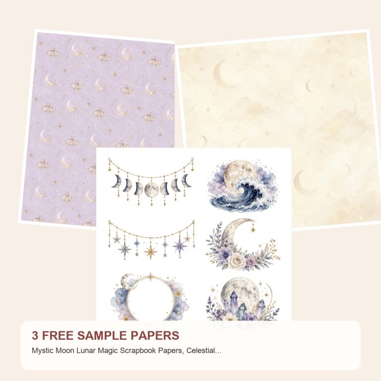 Free Mystic Moon Lunar Magic Scrapbook Papers, Celestial Die Cuts – 3 Printable Sample Papers preview