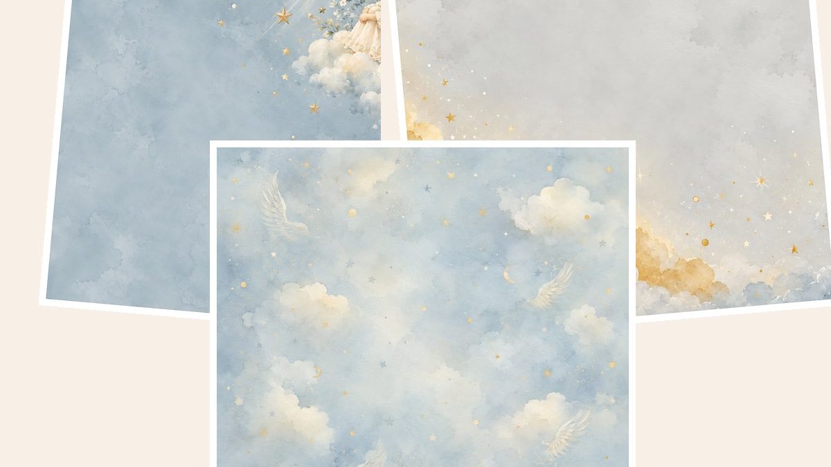 Free Golden Angel Nursery Papers, Watercolor Baby Angel Die Cuts – 3 Printable Sample Papers preview