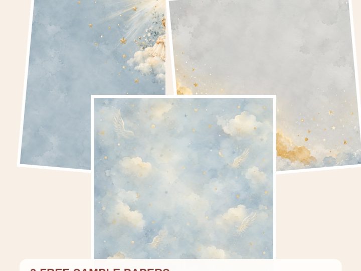 Free Golden Angel Nursery Papers, Watercolor Baby Angel Die Cuts – 3 Printable Sample Papers preview