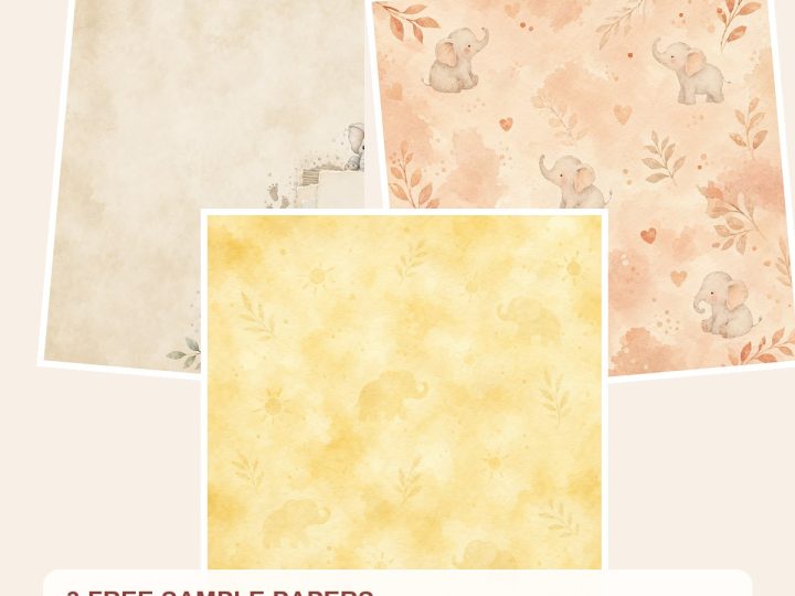 Free Baby Elephant Safari Watercolor Papers, Nursery Scrapbook Die Cuts – 3 Printable Sample Papers preview