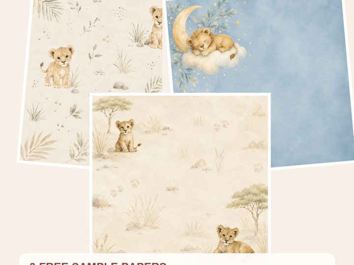 Free Baby Lion Safari Watercolor Papers and Die Cuts – 3 Printable Sample Papers preview