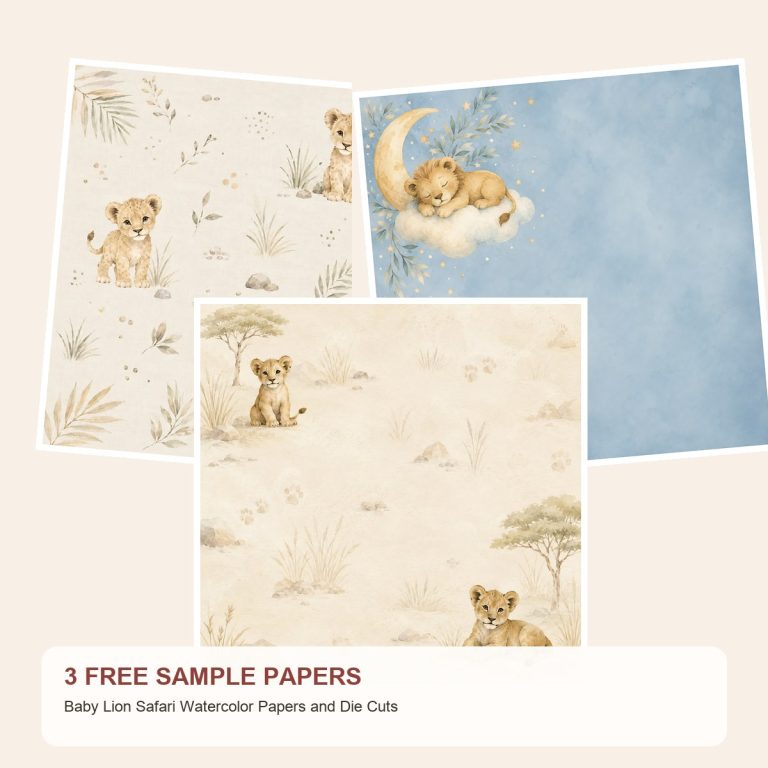 Free Baby Lion Safari Watercolor Papers and Die Cuts – 3 Printable Sample Papers preview