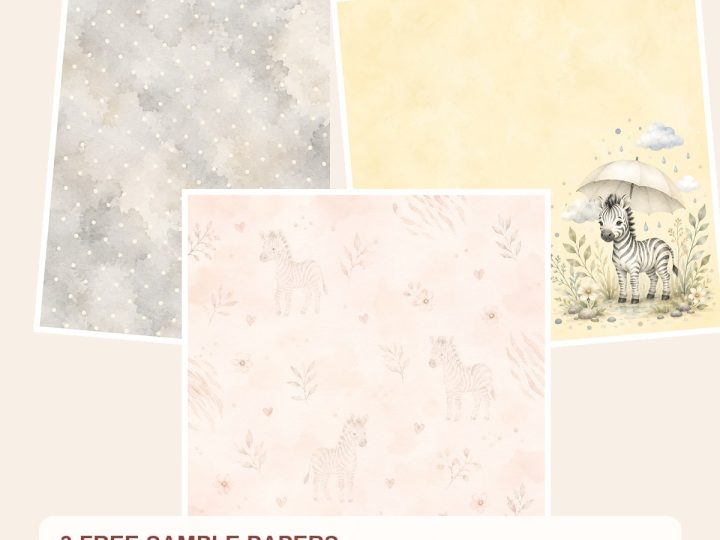 Free Baby Zebra Safari Watercolor Papers, Die Cuts – 3 Printable Sample Papers preview
