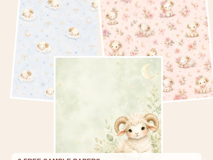 Free Aries Baby Nursery Digital Papers, Watercolor Rams, Celestial Boho Patterns – 3 Printable Sample Papers preview
