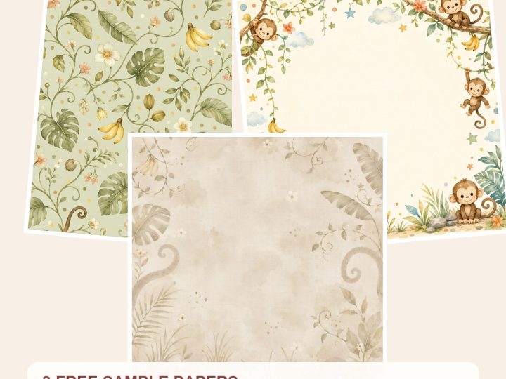 Free Baby Monkey Safari Watercolor Papers and Die Cuts – 3 Printable Sample Papers preview