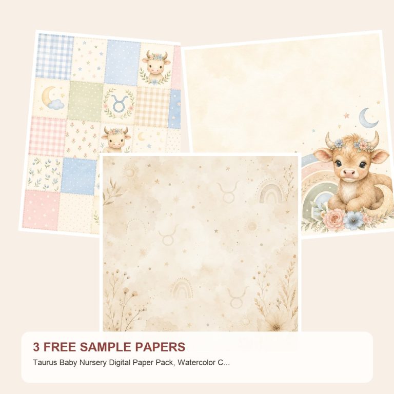 Free Taurus Baby Nursery Digital Paper Pack, Watercolor Calf, Zodiac Scrapbook Papers – 3 Printable Sample Papers preview