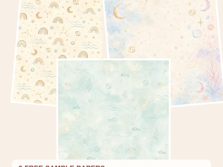 Free Cancer Baby Nursery Digital Paper Pack, Watercolor Crab Zodiac Sheets – 3 Printable Sample Papers preview