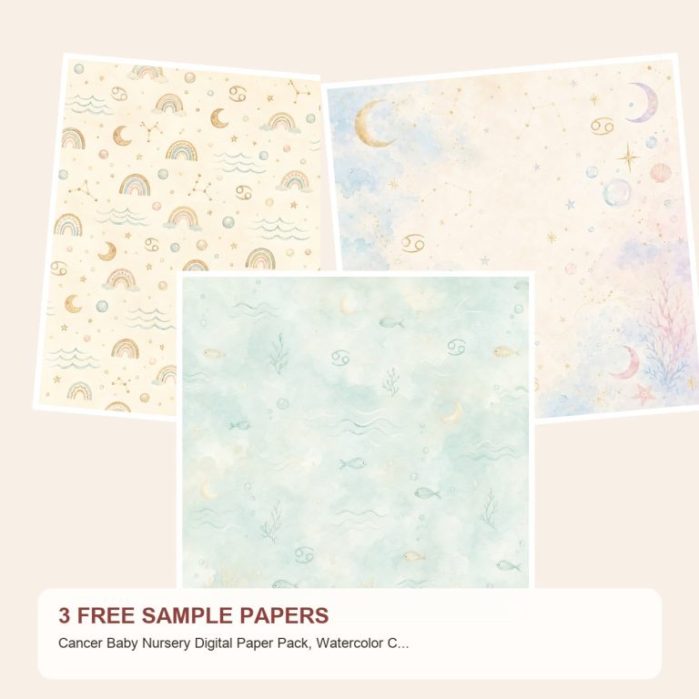 Free Cancer Baby Nursery Digital Paper Pack, Watercolor Crab Zodiac Sheets – 3 Printable Sample Papers preview