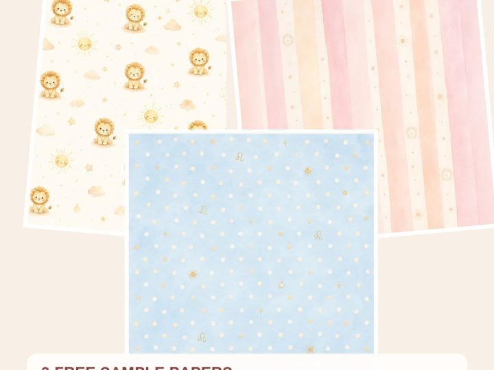 Free Leo Baby Nursery Digital Paper Pack, Watercolor Sun Celestial Patterns – 3 Printable Sample Papers preview