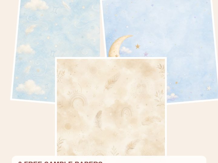 Free Gemini Baby Nursery Digital Paper, Watercolor Twins, Celestial Patterns – 3 Printable Sample Papers preview