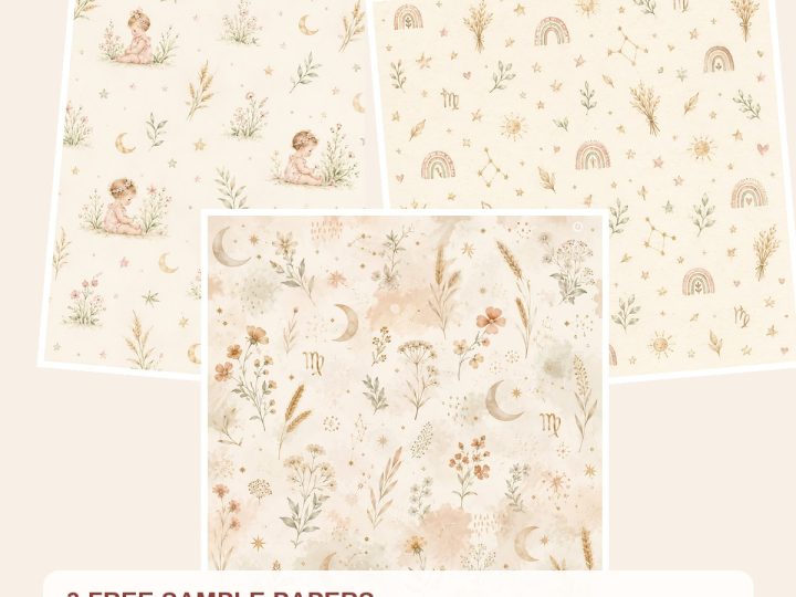 Free Virgo Baby Nursery Digital Paper Pack, Watercolor Zodiac Designs – 3 Printable Sample Papers preview