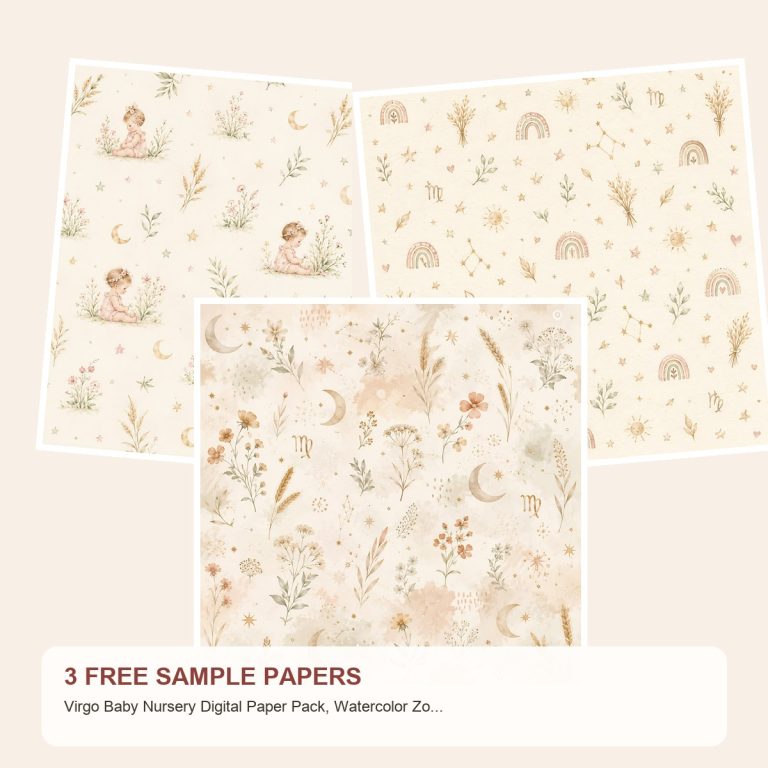 Free Virgo Baby Nursery Digital Paper Pack, Watercolor Zodiac Designs – 3 Printable Sample Papers preview