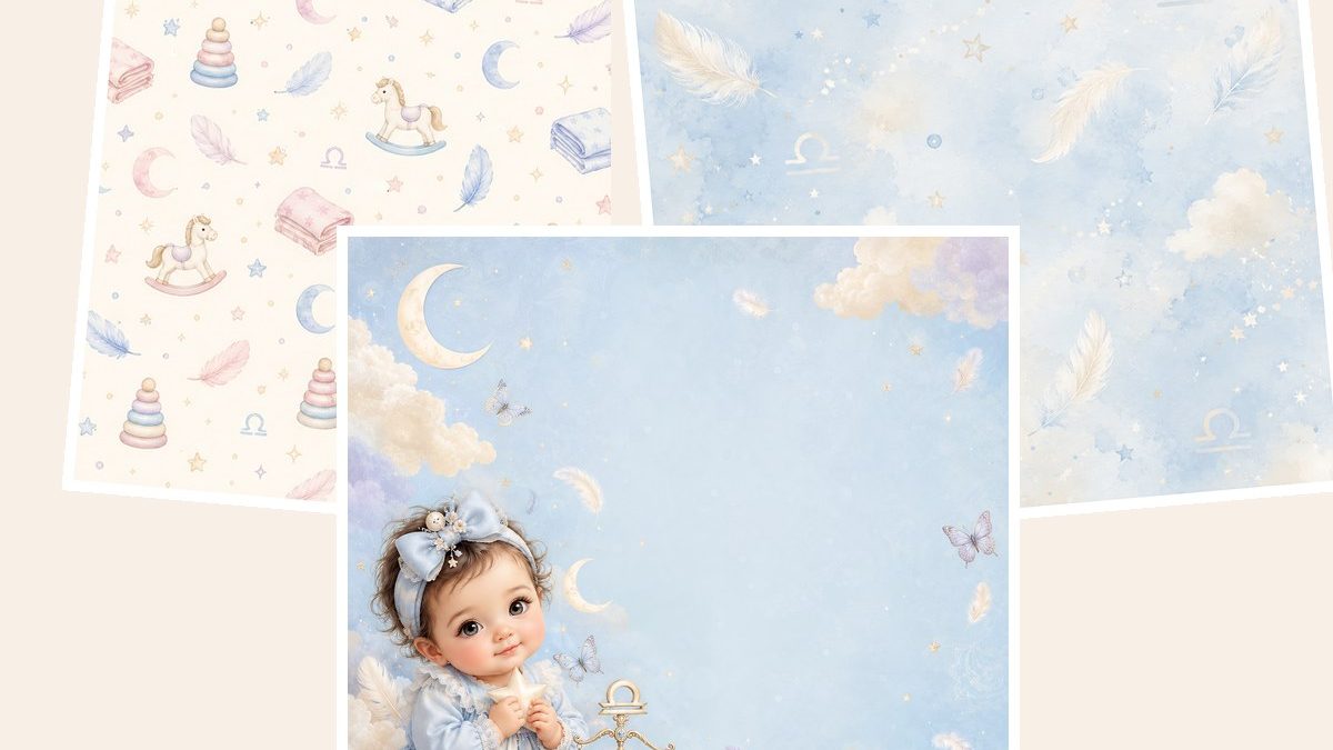 Free Libra Baby Digital Paper Pack, Celestial Patterns, Girl Zodiac Designs – 3 Printable Sample Papers preview