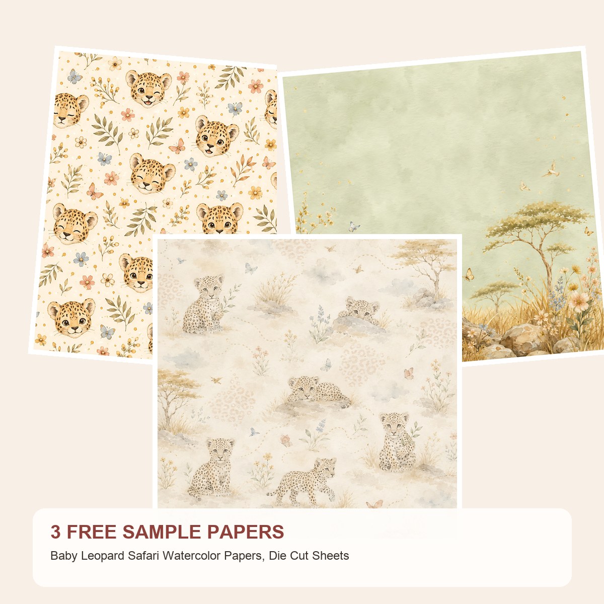 Free Baby Leopard Safari Watercolor Papers, Die Cut Sheets – 3 Printable Sample Papers