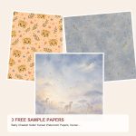 Free Baby Cheetah Safari Sunset Watercolor Papers, Nursery Scrapbook Bundle – 3 Printable Sample Papers preview