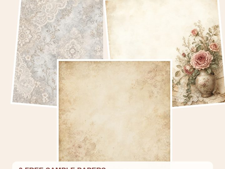 Free Aged Taupe Botanical Scrapbook Paper Bundle, Vintage Floral JPG Papers – 3 Printable Sample Papers preview