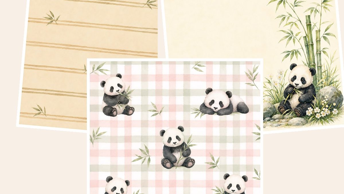 Free Baby Panda Watercolor Nursery Papers, Bamboo Patterns, Baby Shower Backgrounds – 3 Printable Sample Papers preview