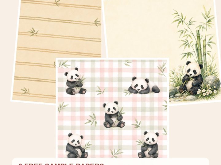 Free Baby Panda Watercolor Nursery Papers, Bamboo Patterns, Baby Shower Backgrounds – 3 Printable Sample Papers preview