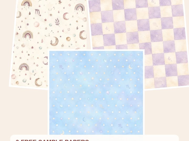Free Scorpio Baby Zodiac Watercolor Papers, Celestial Nursery Scrapbook Pack – 3 Printable Sample Papers preview