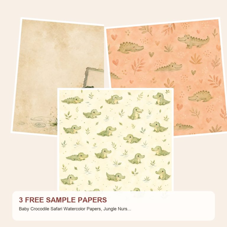 Free Baby Crocodile Safari Watercolor Papers, Jungle Nursery Scrapbook Die Cuts – 3 Printable Sample Papers preview