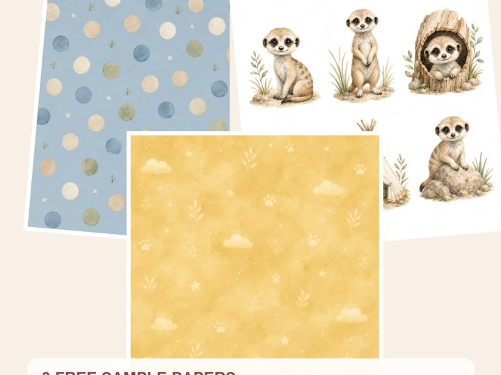 Free Baby Meerkat Safari Watercolor Papers, Nursery Scrapbook Bundle – 3 Printable Sample Papers preview