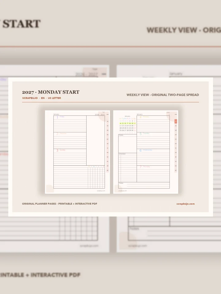 2027 Printable Planners & Agendas — 8 Languages visual story illustration