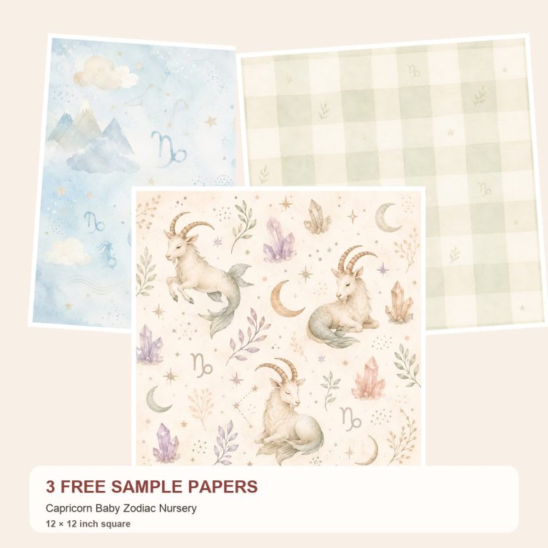 Free Capricorn Baby Zodiac Nursery – 3 Printable Scrapbook Paper Samples preview