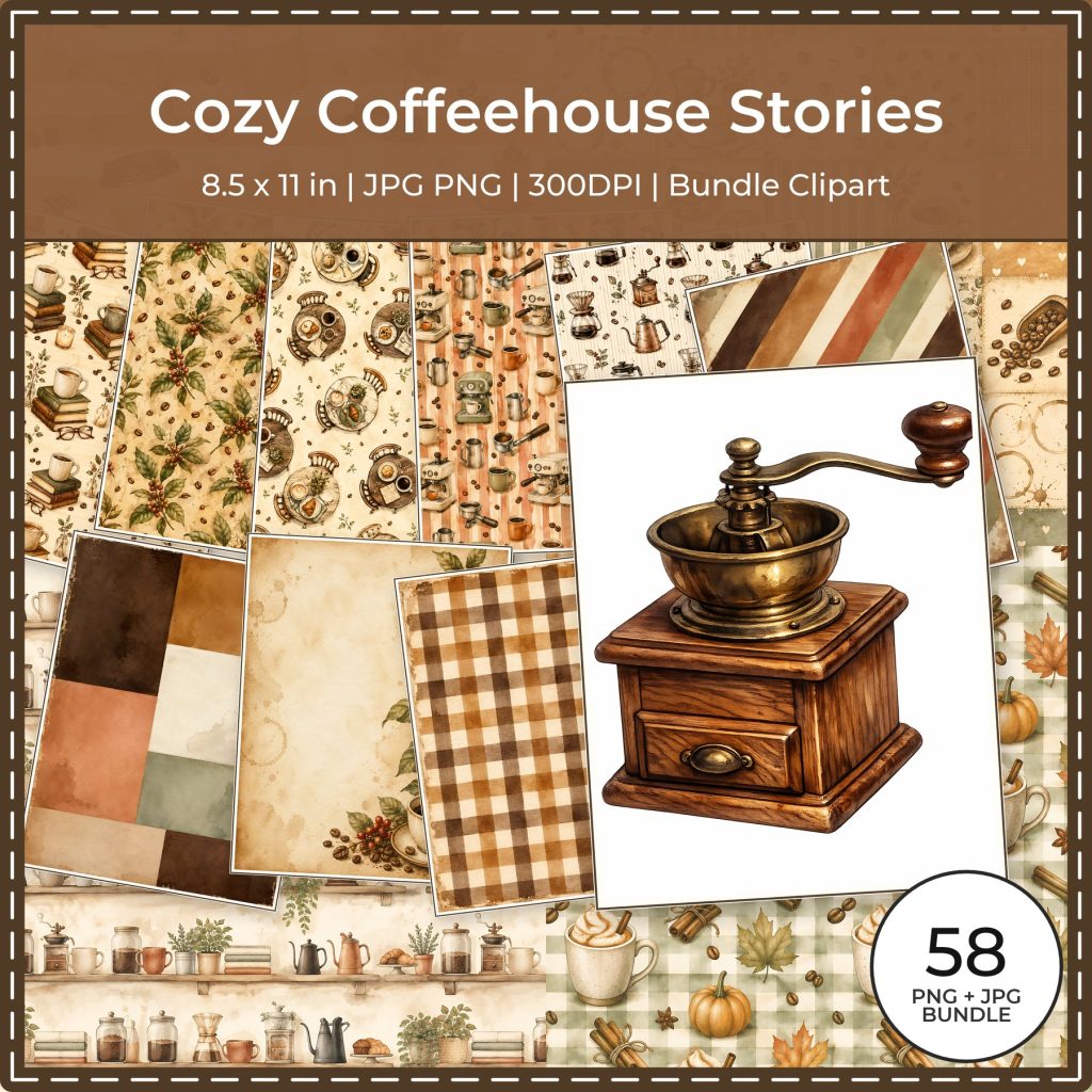 Cozy Coffeehouse Stories Digital Scrapbook Paper Collection