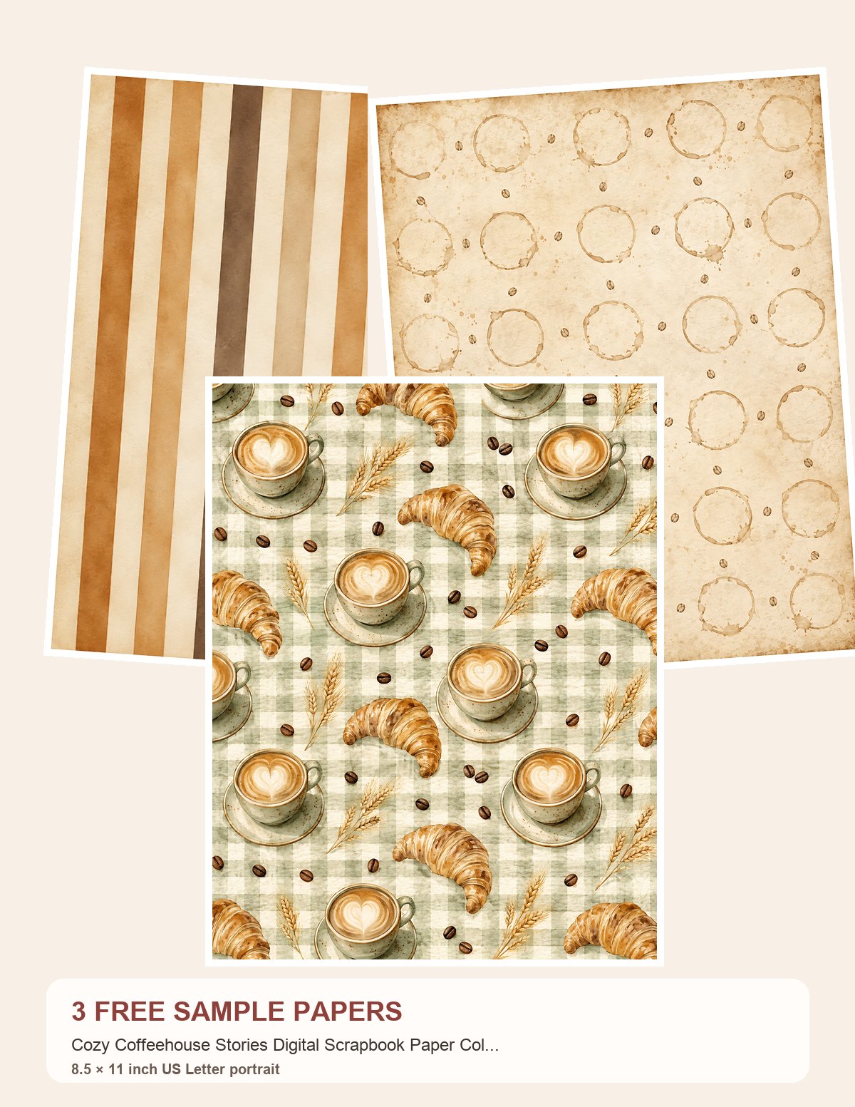 Free Cozy Coffeehouse Stories – 3 Printable Scrapbook Paper Samples