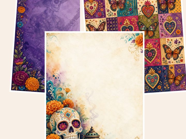 Free Dia De Los Muertos Watercolor – 3 Printable Scrapbook Paper Samples