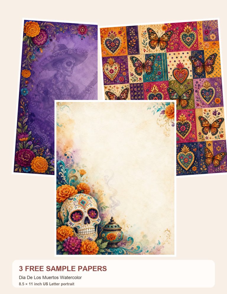 Free Dia De Los Muertos Watercolor – 3 Printable Scrapbook Paper Samples preview